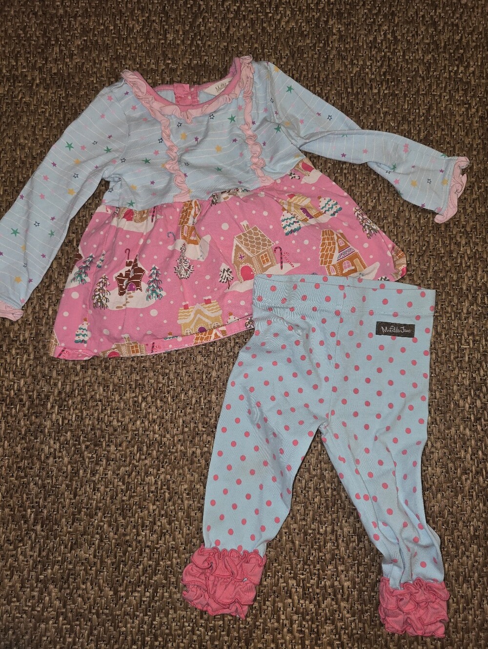 Matilda Jane Gingerbread House Polka Dot Two-Piece Set with Ruffle Trim